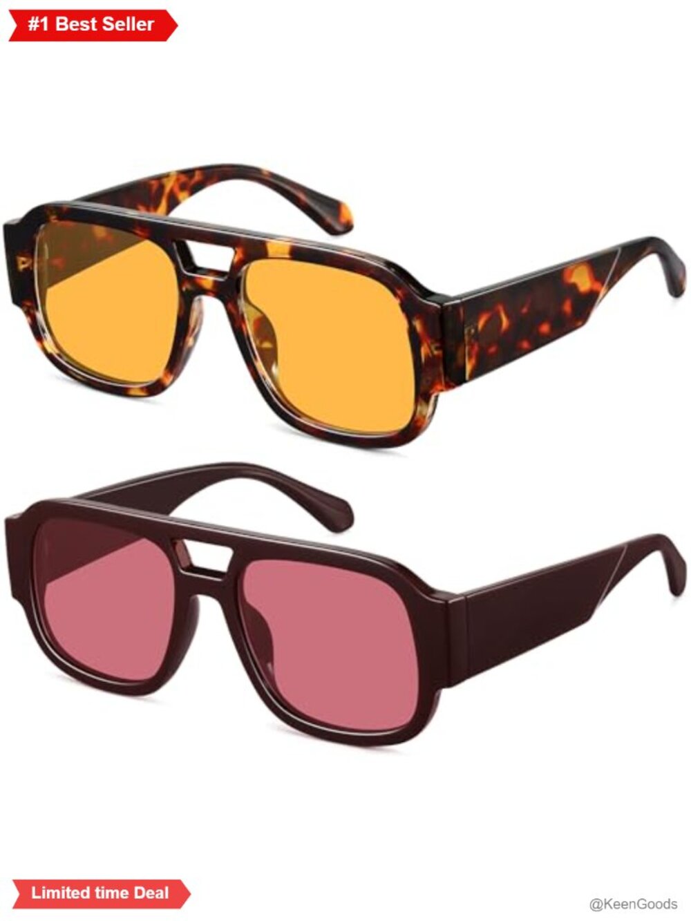 Square Aviator Sunglasses Double Bridge UV400 Retro Unisex